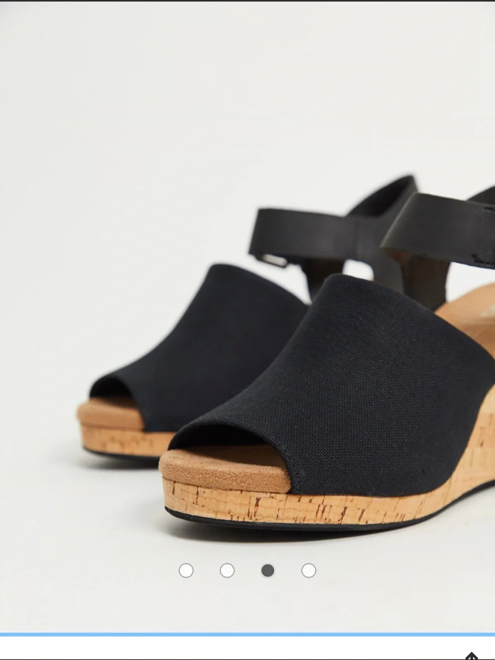 Toms Black Canvas Open-Toe Wedge Sandals with Ankle Buckle